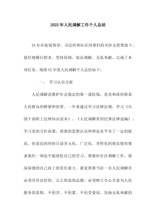 2025年人民调解工作个人总结