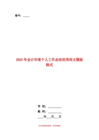 2025年会计年度个人工作总结优秀范文模版格式
