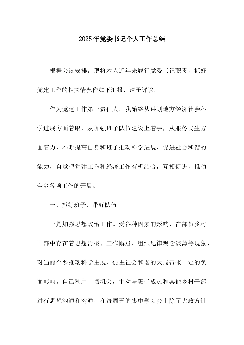 2025年党委书记个人工作总结_第1页