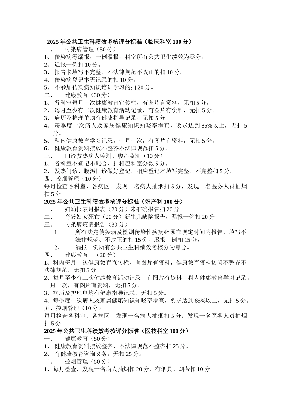 2025年公共卫生科绩效考核评分标准_第1页