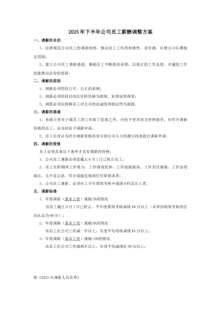 2025年公司员工薪酬调整方案
