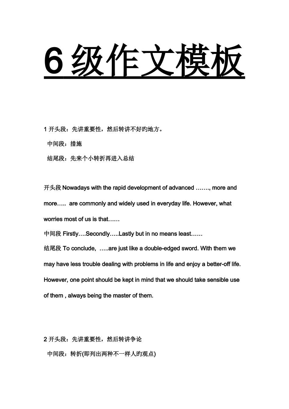 2025年六级作文万能模板考前突击版_第1页