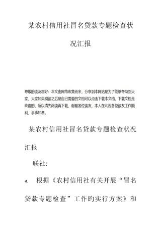 2025年农村信用社冒名贷款专项检查情况报告