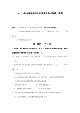 2025年初中学生化学竞赛初赛试题及答案