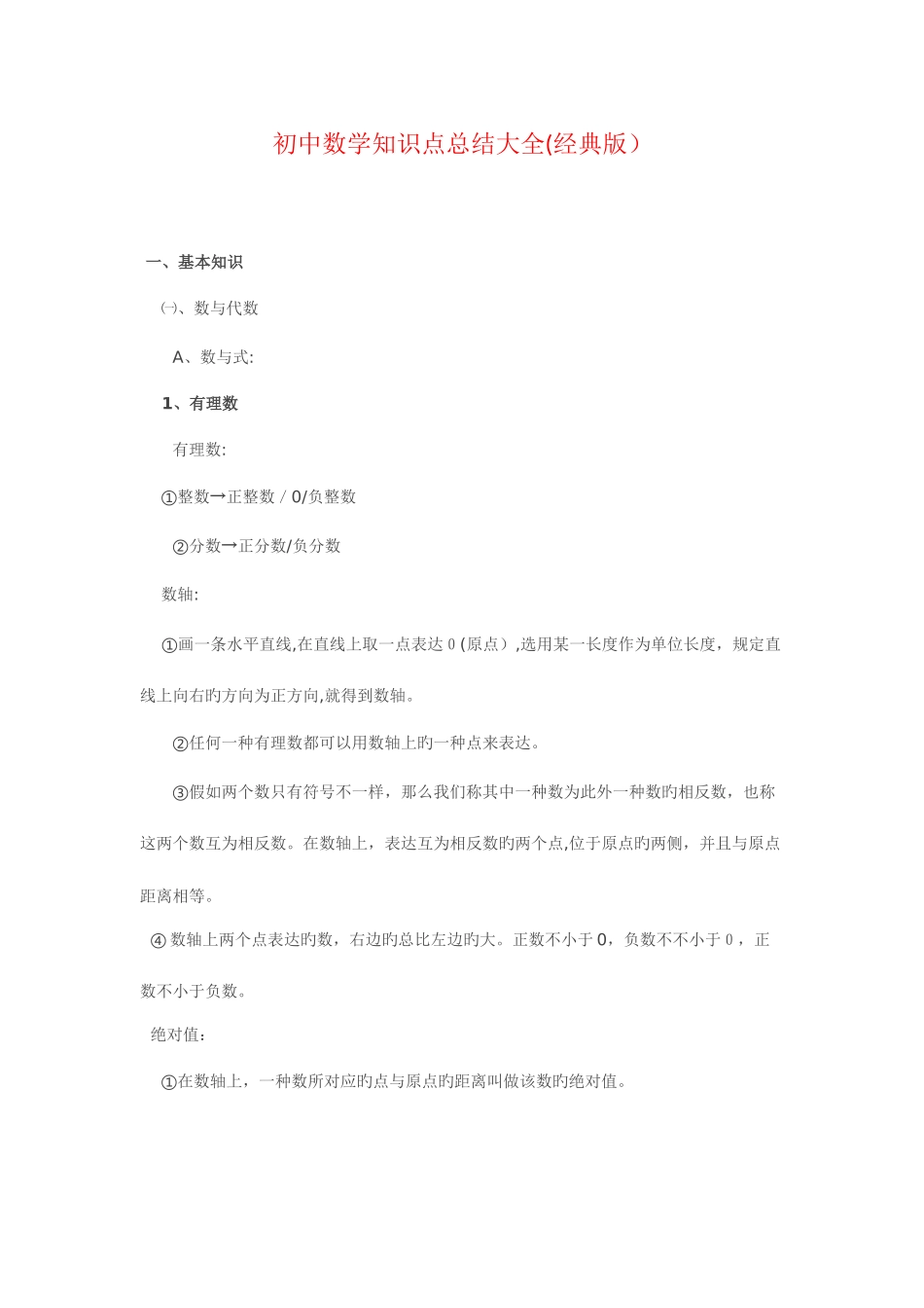 2025年初中数学知识点总结大全经典版_第1页