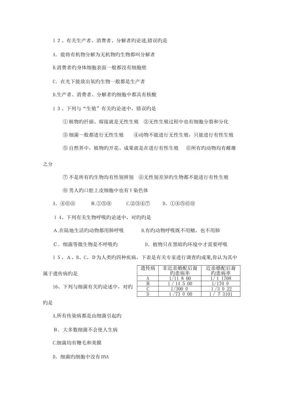 2025年初中生物学奥林匹克竞赛初赛试卷剖析_第3页