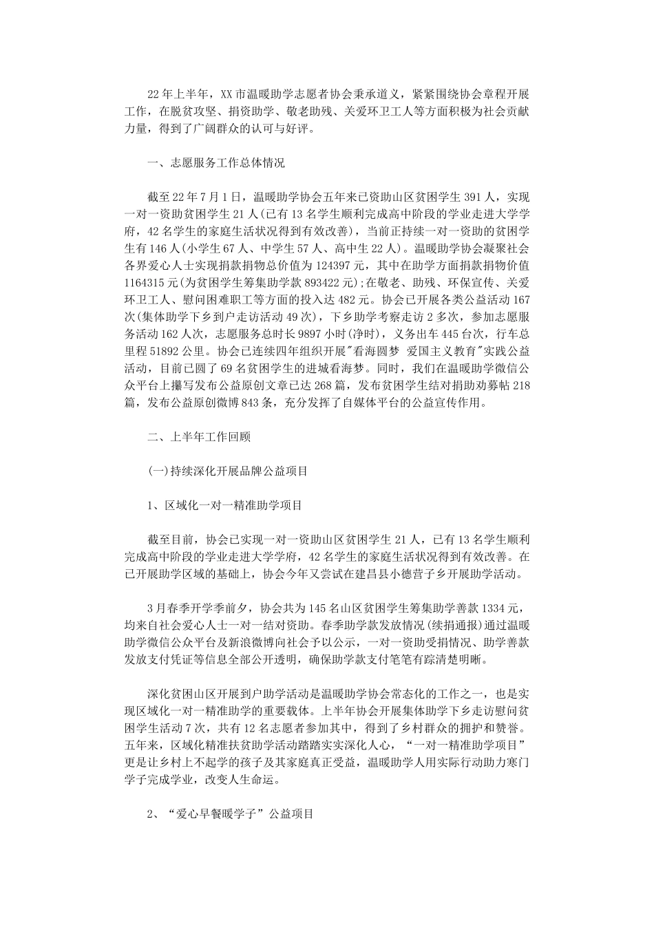 2025年助学志愿者协会年上半年工作总结_第1页