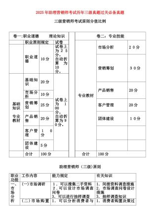 2025年助理营销师考试历年三级真题