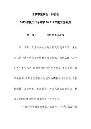 2025年北京市注册会计师协会工作总结和工作要点