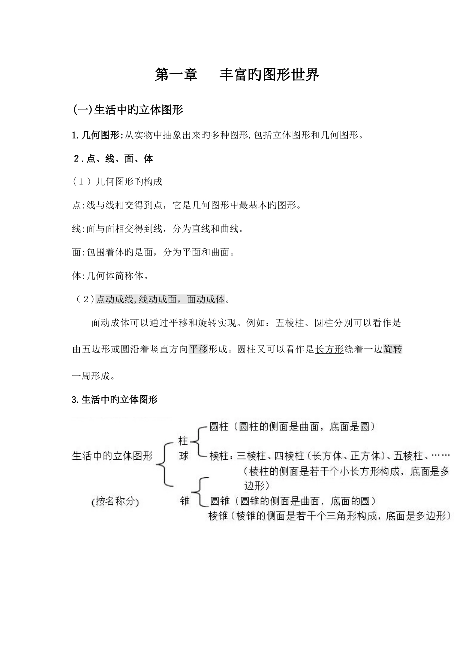 2025年北师大版初一数学上册丰富多彩的图形知识点练习题答案单元测试_第1页