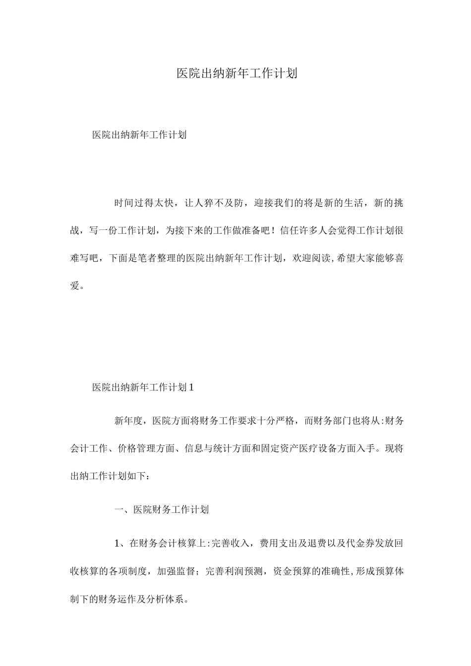 2025年医院出纳新年工作计划_第1页