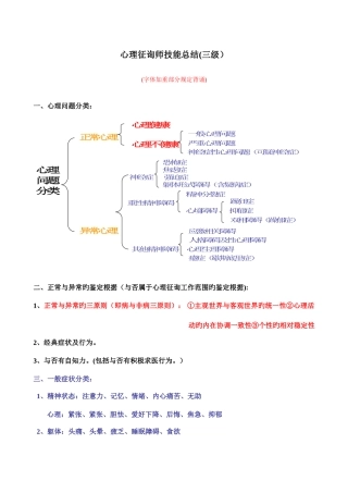 2025年南医大期考试心理咨询师技能总结三级