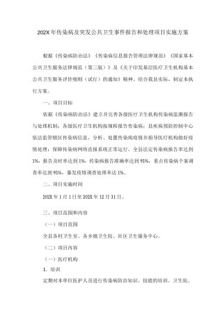 2025年及2025年年传染病及突发公共卫生事件报告和处理项目实施方案