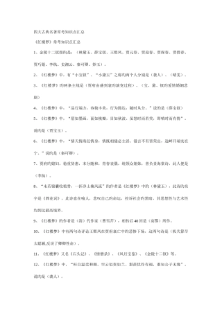 2025年四大古典名著常考知识点汇总最新版