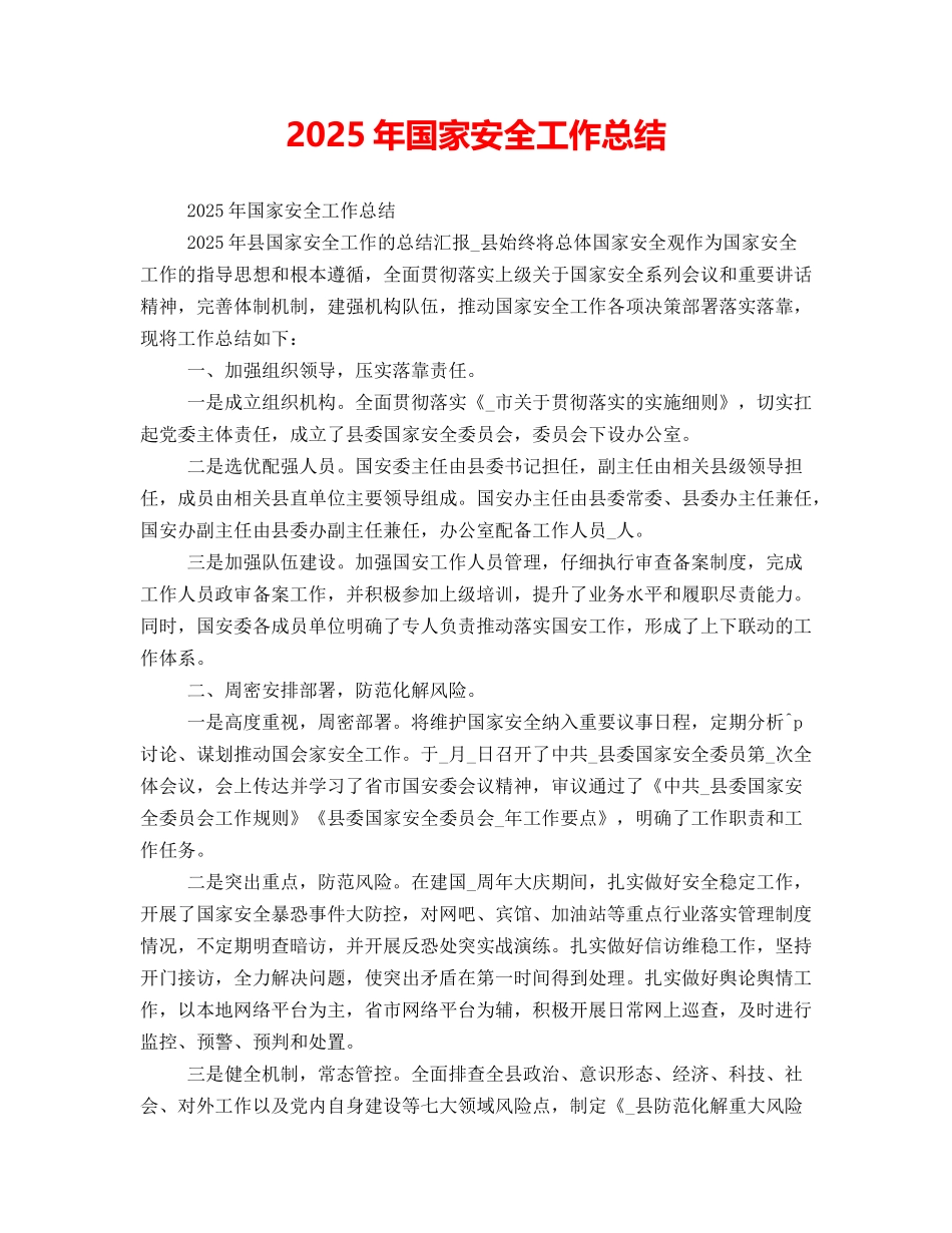 2025年国家安全工作总结_第1页