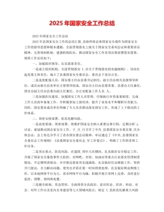 2025年国家安全工作总结