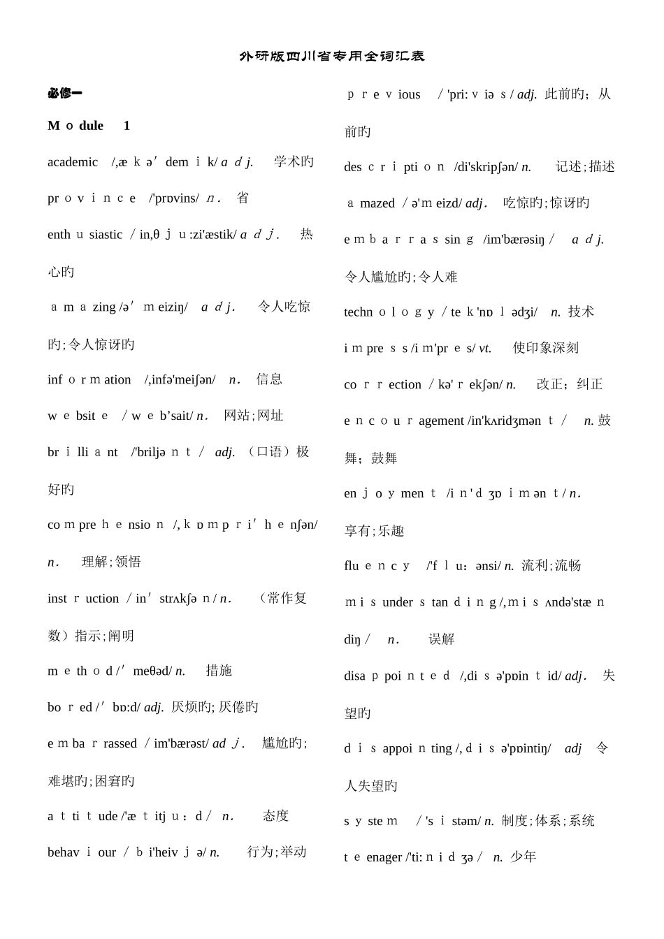 2025年外研版高中英语全套全词汇表_第1页