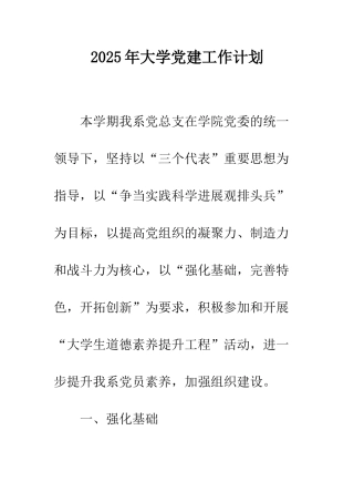 2025年大学党建工作计划