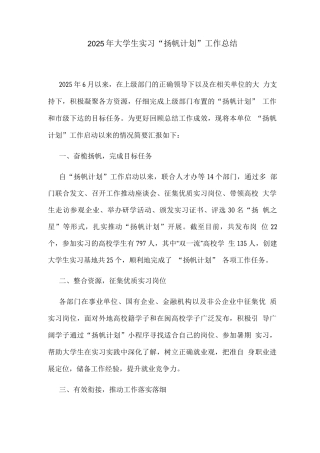 2025年大学生实习“扬帆计划”工作总结