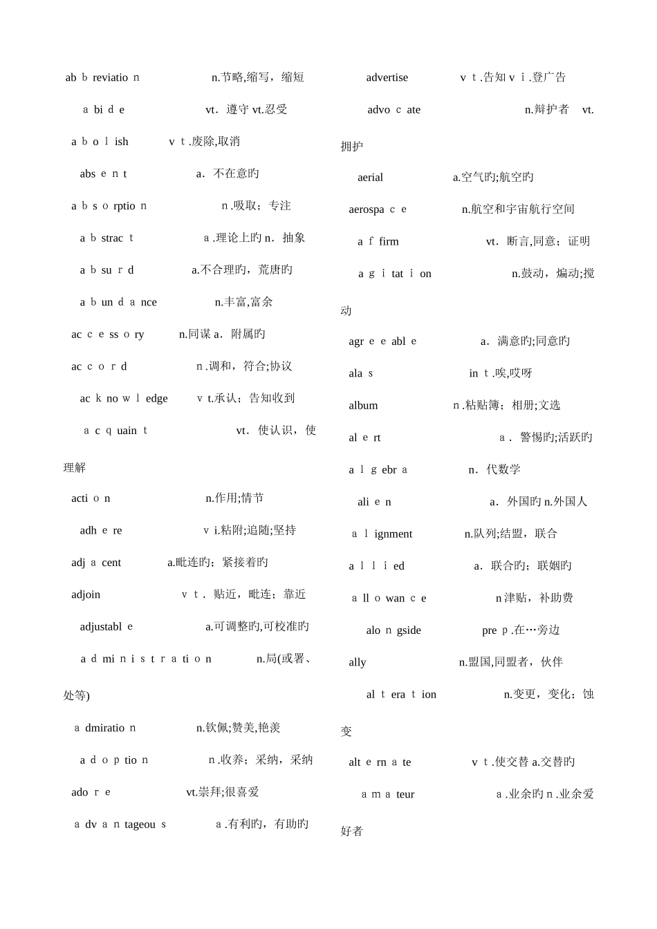 2025年大学英语六级词汇表适合打印版_第1页