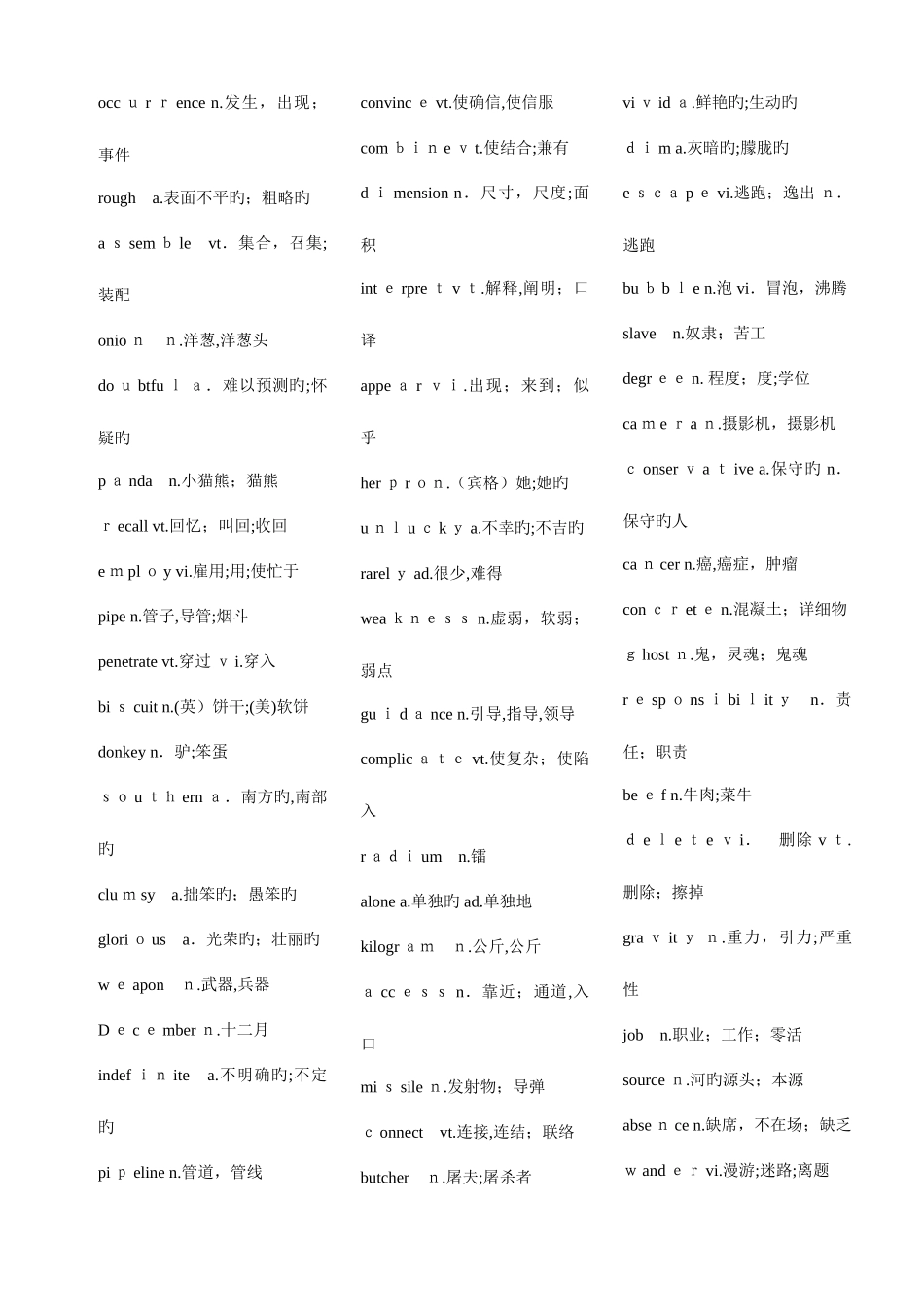 2025年大学英语四级词汇表乱序版_第3页