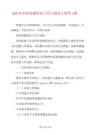 2025年妇幼保健医院工作计划范文集萃