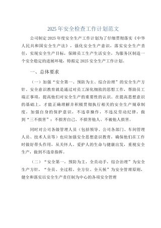 2025年安全检查工作计划范文