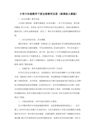 2025年小学六年级数学下册全册教学反思新课标人教版