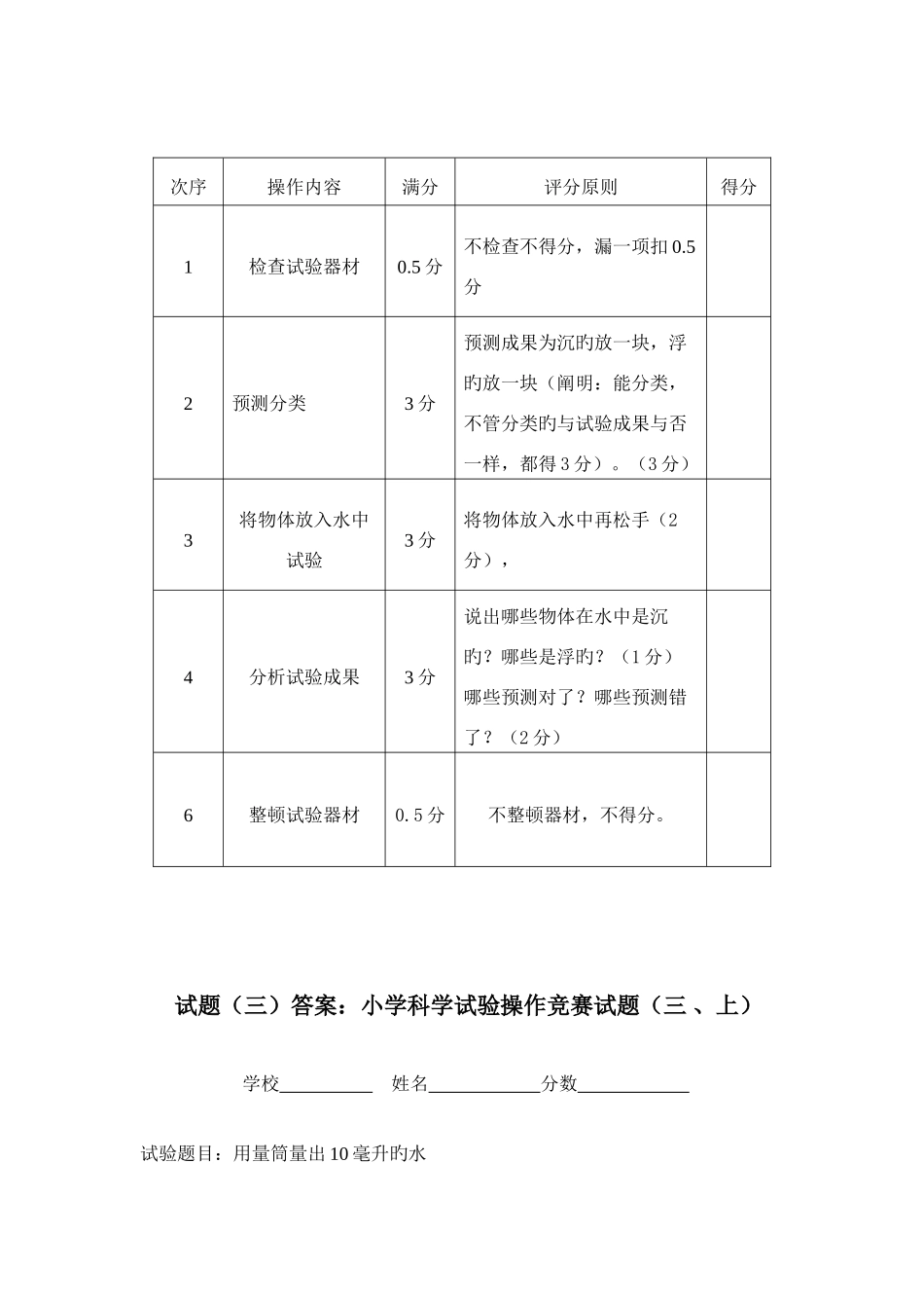 2025年小学科学实验操作竞赛试题及评分标准_第3页