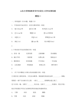 2025年山东大学网络教育专升本语文入学考试模拟题