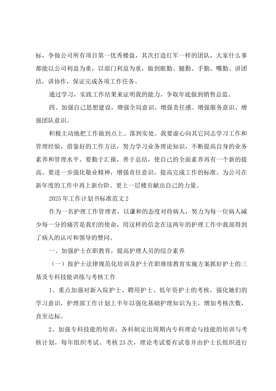 2025年工作计划书标准范文集_第2页