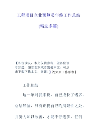 2025年工程项目公司预算员年终工作总结精选多篇