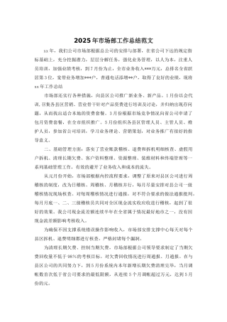 2025年市场部工作总结范文