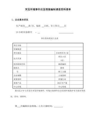 2025年应急预案所需资料清单通用