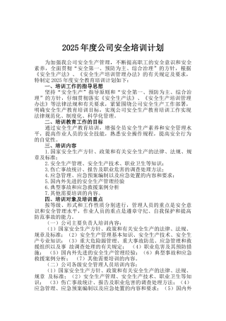 2025年度企业安全培训计划