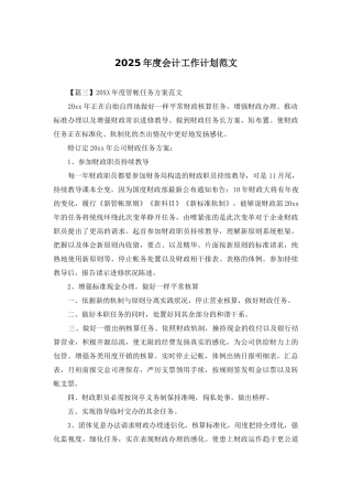 2025年度会计工作计划范文