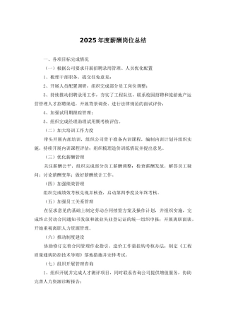 2025年度薪酬岗位总结