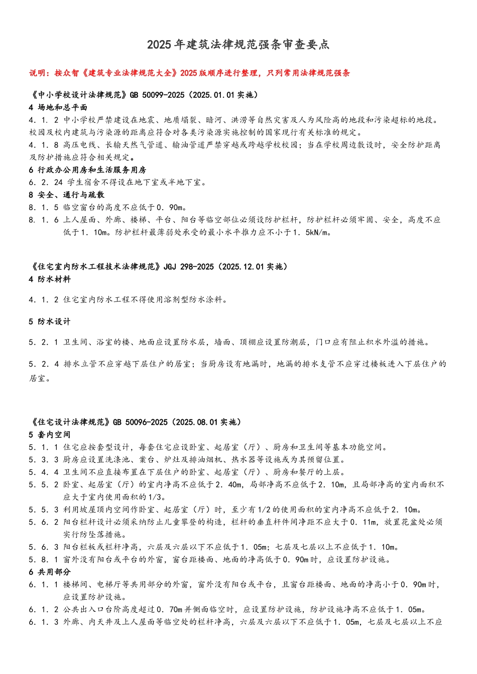 2025年建筑设计规范强条整理_第1页
