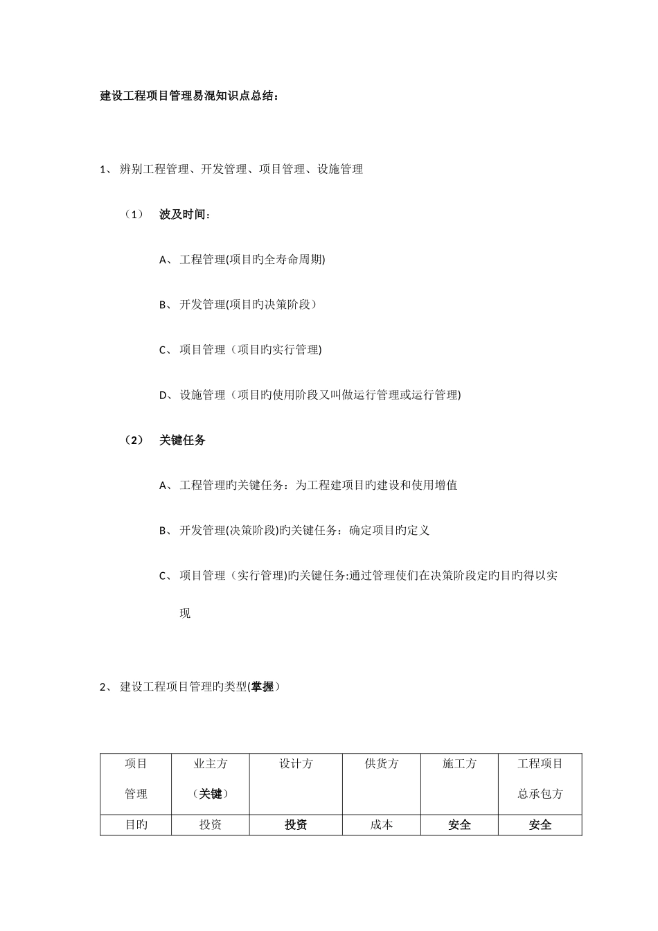 2025年建设工程项目管理易混知识点总结_第1页