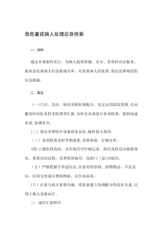 2025年急危重症病人处理应急预案