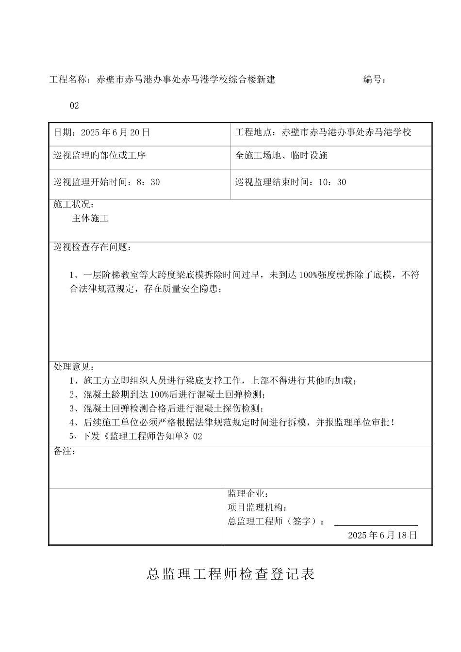 2025年总监理工程师检查记录表_第2页