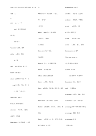 2025年成人本科生学士学位英语课程词汇表短语表A