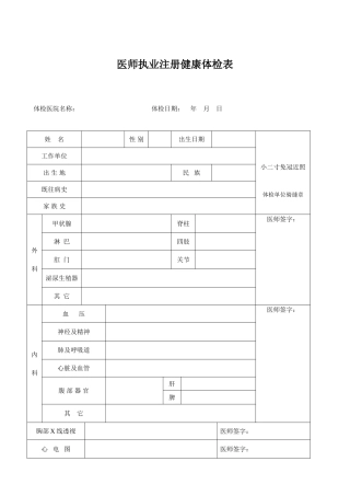 2025年执业医师体检表