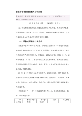 2025年新杨中学教师继续教育五年计划