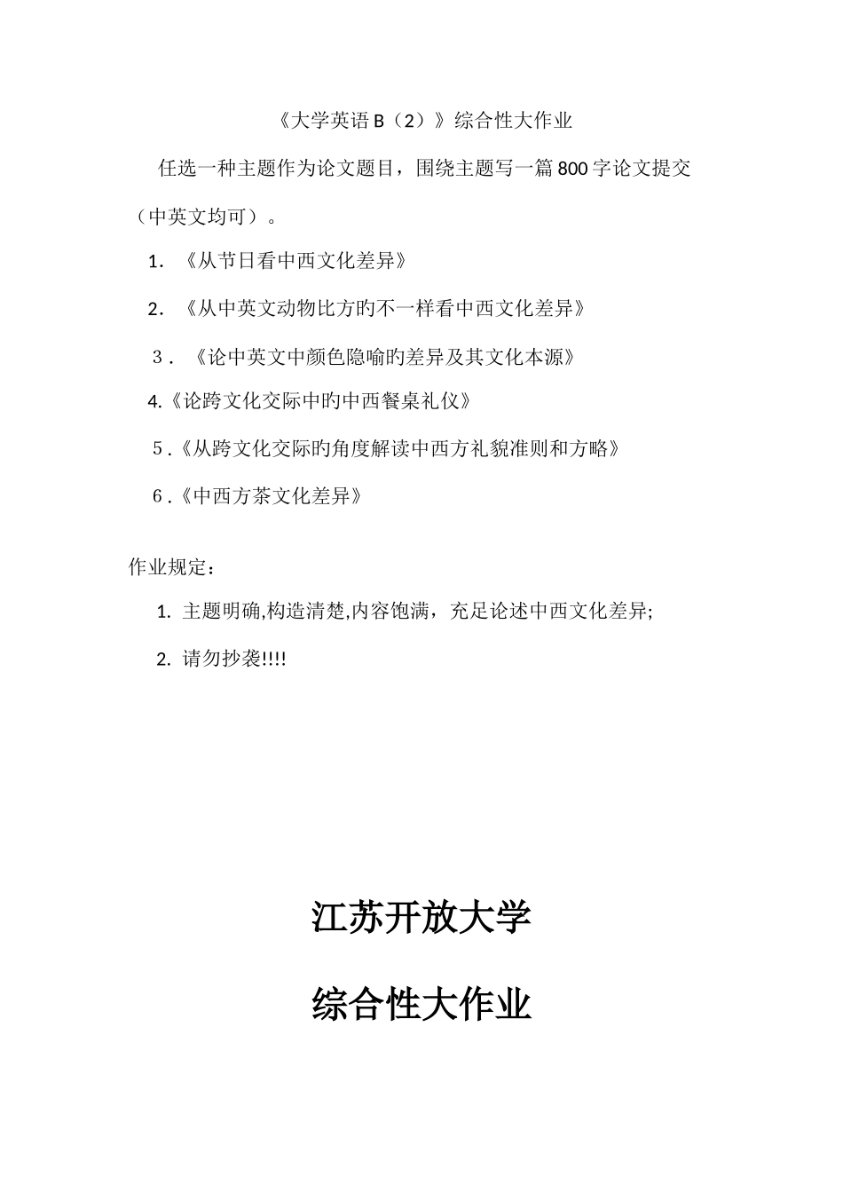 2025年江苏开放大学大学英语综合性大作业_第1页