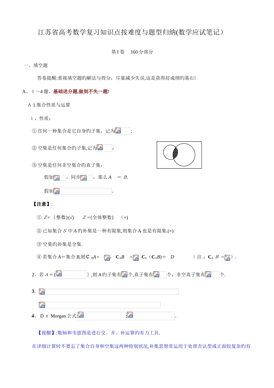 2025年江苏省高考数学复习知识点按难度与题型归纳数学应试笔记_第1页