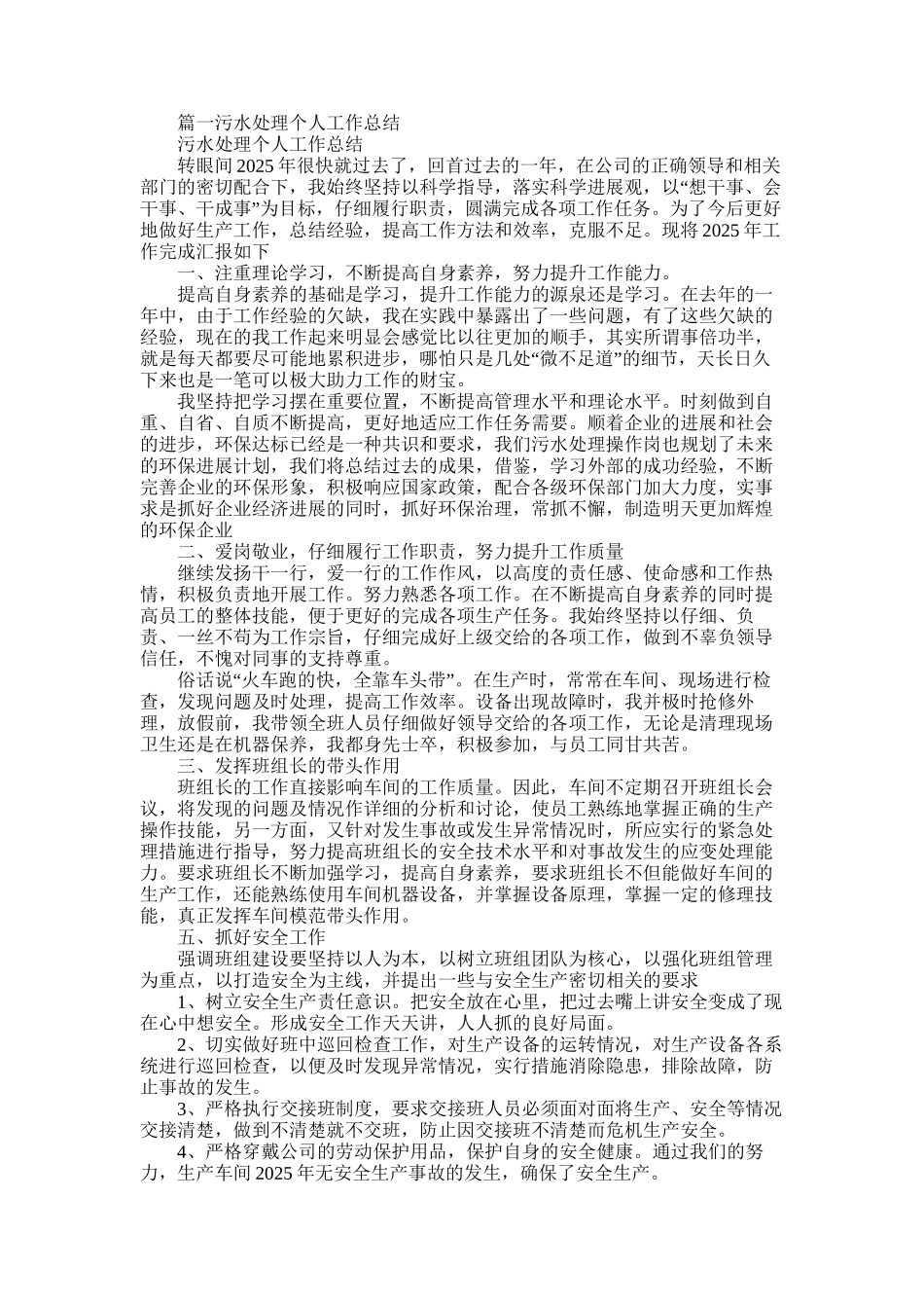 2025年污水处理厂工作总结_第1页