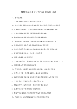 2025年注册会计师统一考试审计科目试题及答案解析