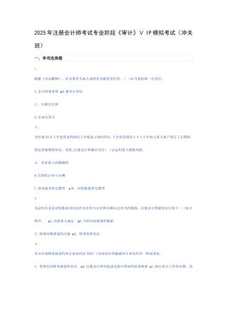 2025年注册会计师考试专业阶段审计VIP模拟考试冲关班