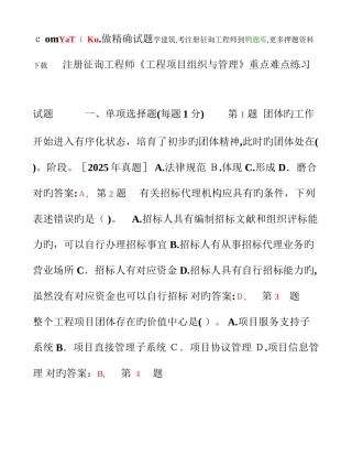 2025年注册咨询工程师工程项目组织与管理重点难点练习试题